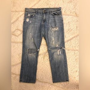 Lucky Brand Crop Boyfriend Distressed Jeans Sz 29 or 8 Straight Leg